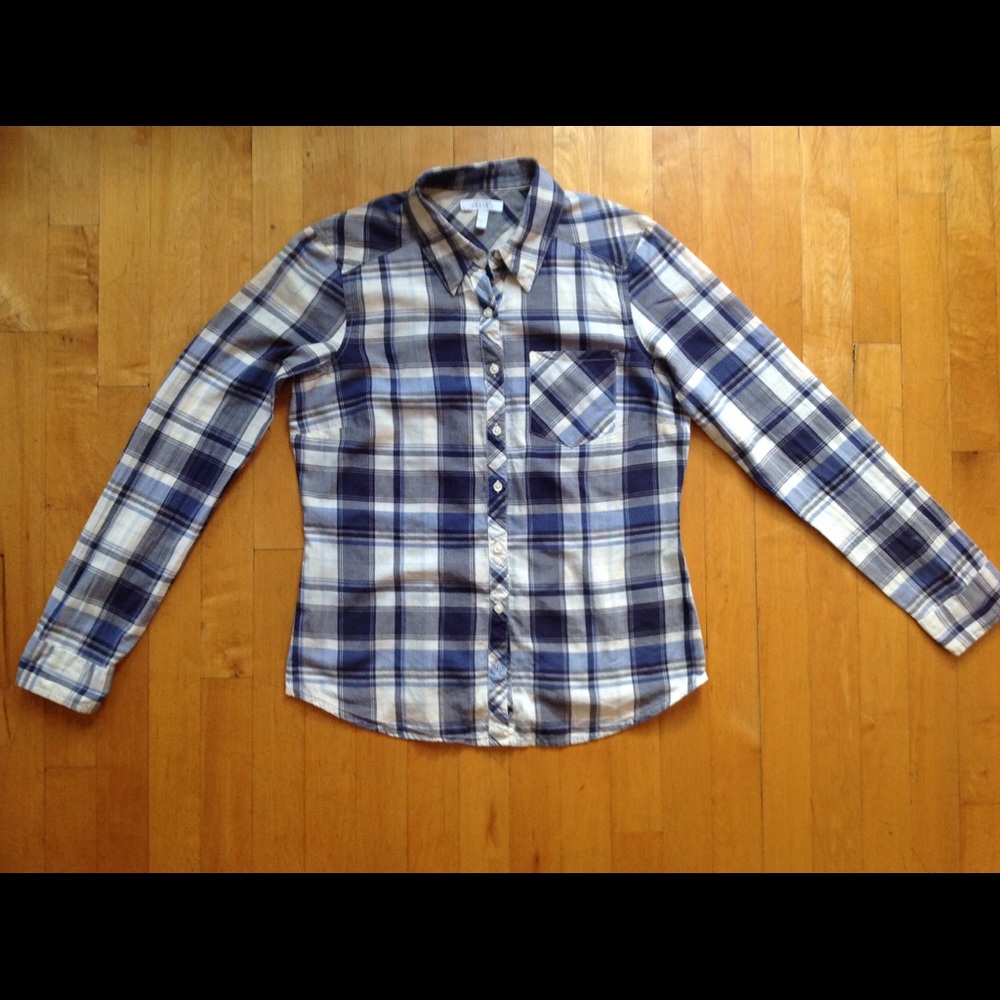 dELiA*s Women's Juniors Blue Plaid Long Sleeve Button Down Shirt Size Medium